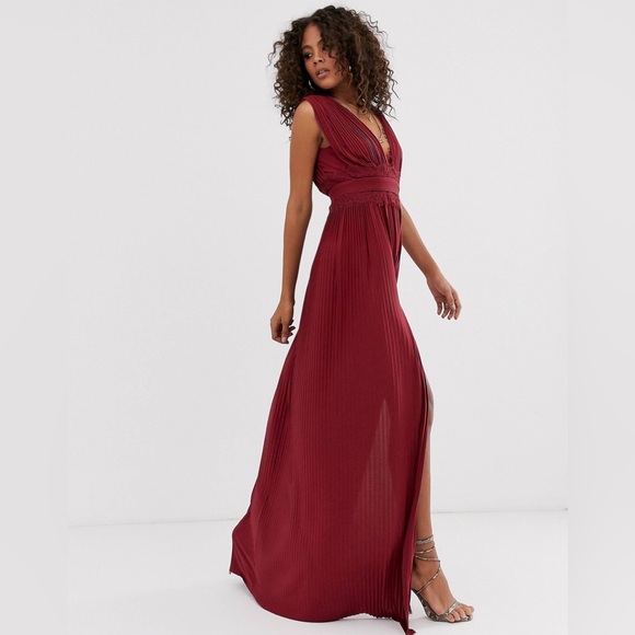 ASOS | Dresses | Asos Design Premium Lace Insert Pleated Maxi Dress ...